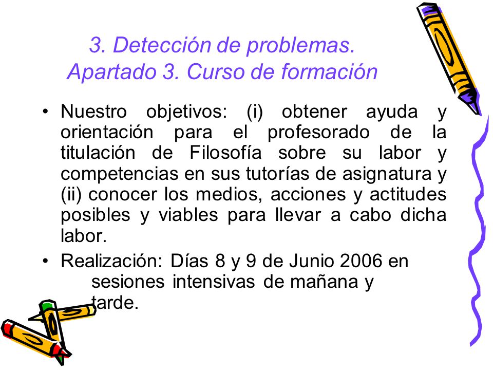3. Detección de problemas. Apartado 3. Curso de formación