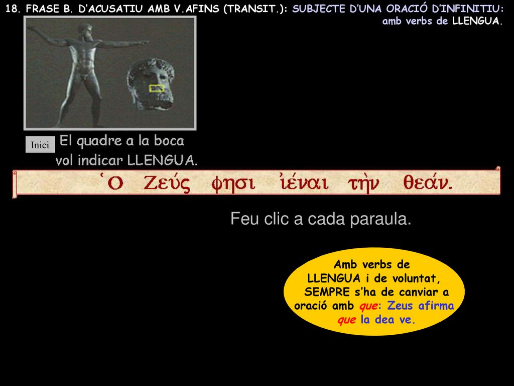 SEMPRE s’ha de canviar a oració amb que: Zeus afirma