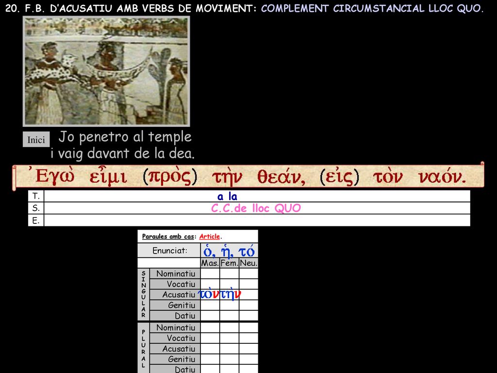 Jo penetro al temple i vaig davant de la dea. a la C.C.de lloc QUO