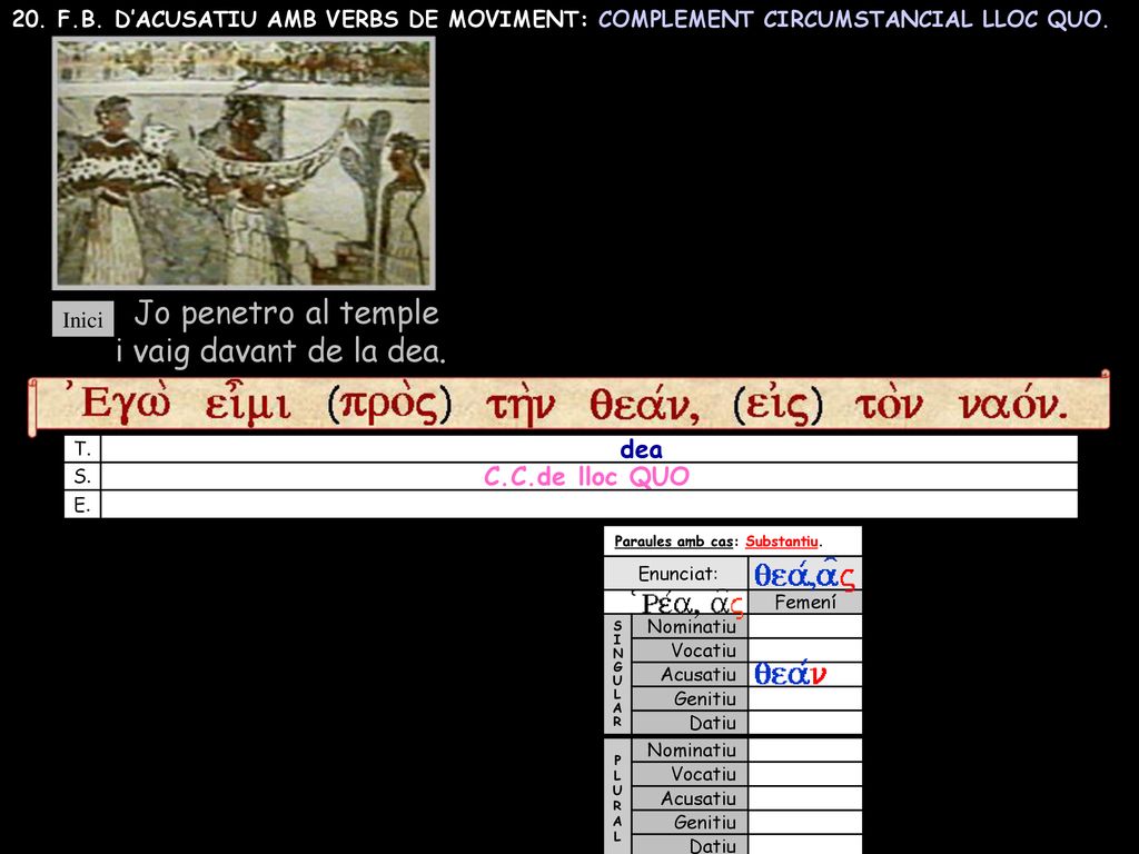 Jo penetro al temple i vaig davant de la dea. dea C.C.de lloc QUO