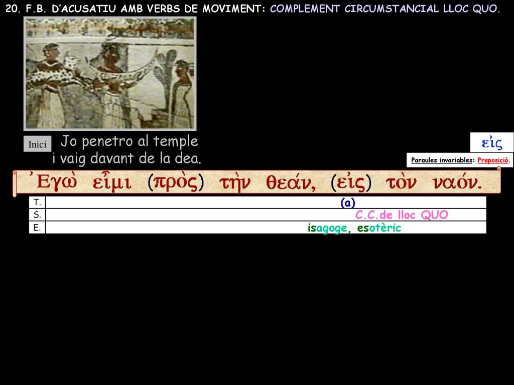 Jo penetro al temple i vaig davant de la dea. (a) C.C.de lloc QUO