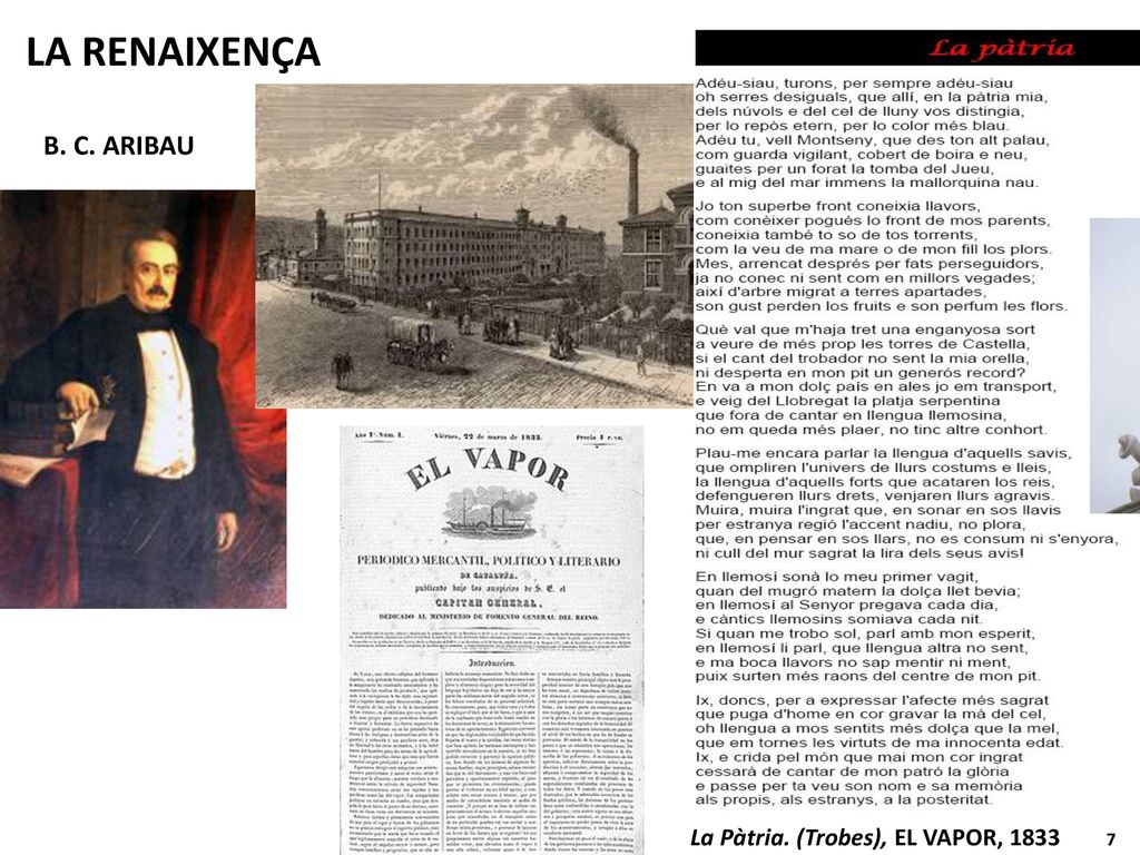 LA RENAIXENÇA B. C. ARIBAU 7 La Pàtria. (Trobes), EL VAPOR,