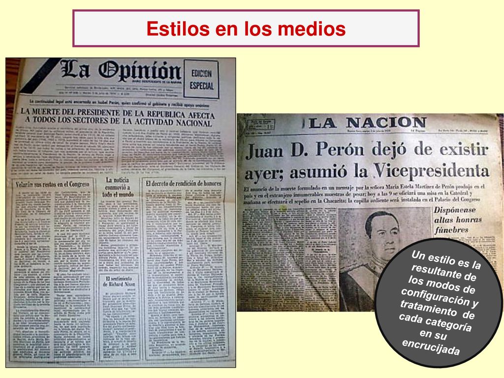 Estilos en los medios Un estilo es la resultante de los modos de configuración y tratamiento de cada categoría en su encrucijada.