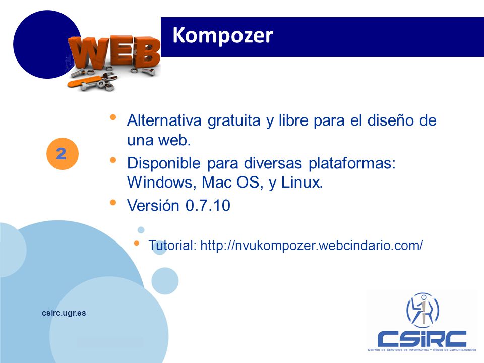 Kompozer Alternativa gratuita y libre para el diseño de una web.