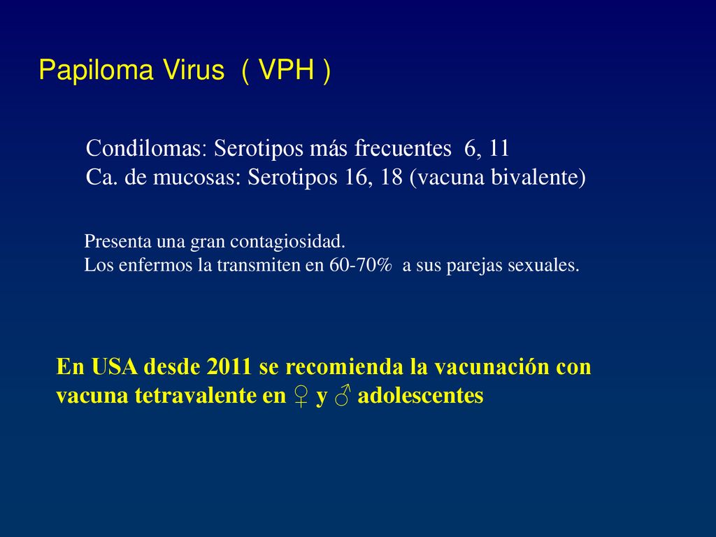 Papiloma Virus ( VPH ) Condilomas: Serotipos más frecuentes 6, 11