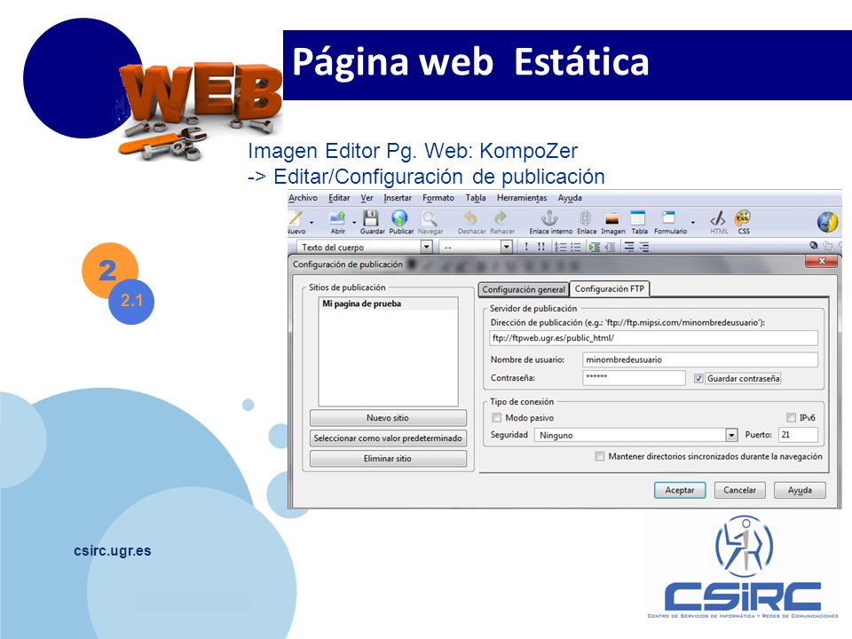 Página web Estática 2 Imagen Editor Pg. Web: KompoZer
