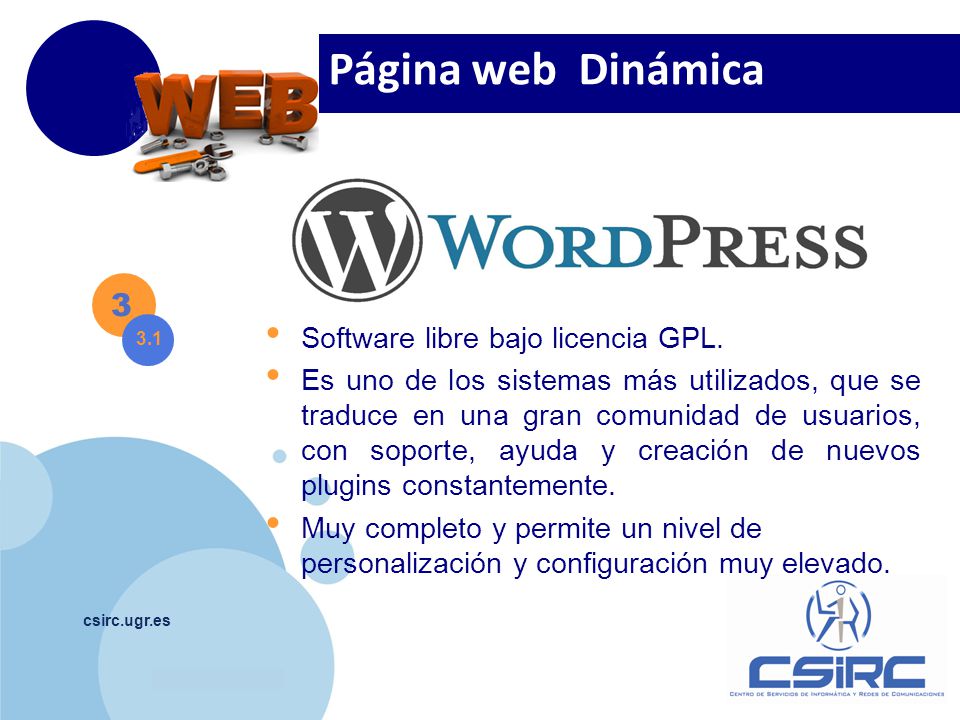 Página web Dinámica 3 Software libre bajo licencia GPL.