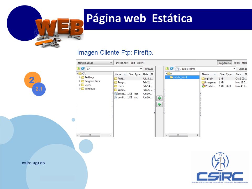 Página web Estática Imagen Cliente Ftp: Fireftp csirc.ugr.es