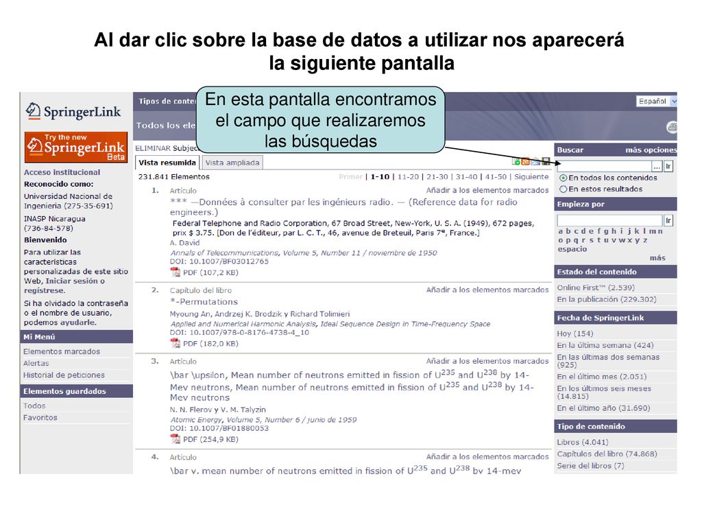 Al dar clic sobre la base de datos a utilizar nos aparecerá