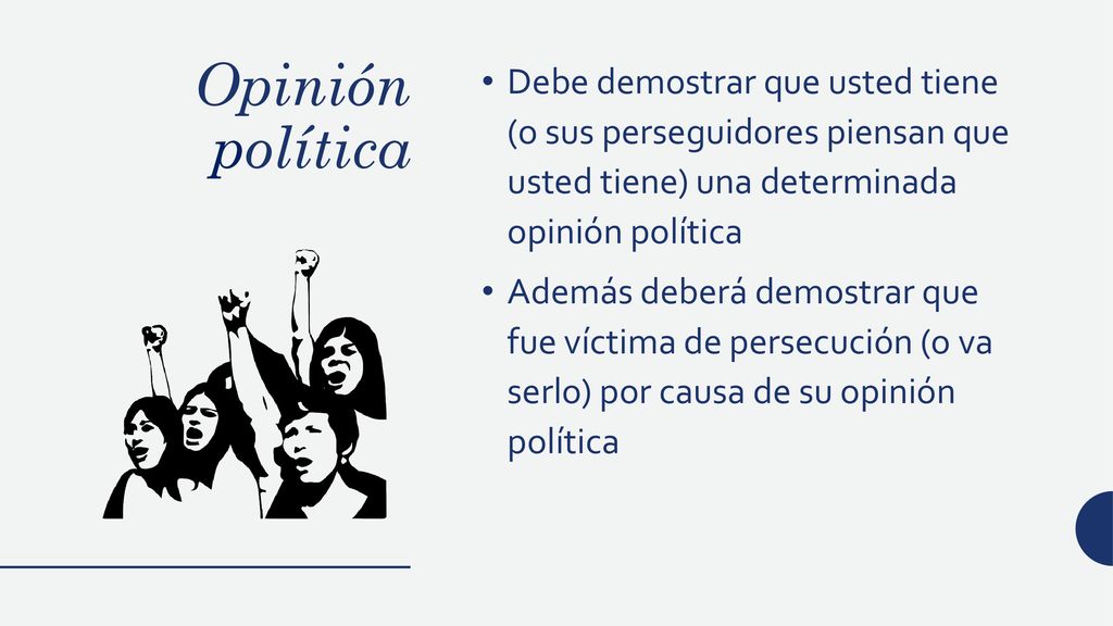 Opinión política Debe demostrar que usted tiene (o sus perseguidores piensan que usted tiene) una determinada opinión política.