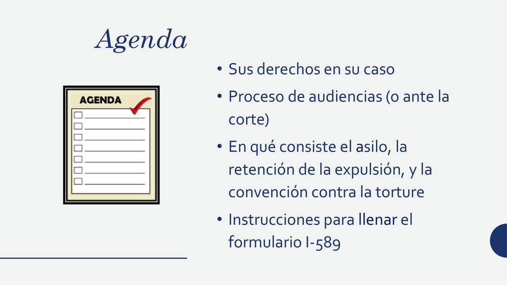 Agenda Sus derechos en su caso Proceso de audiencias (o ante la corte)
