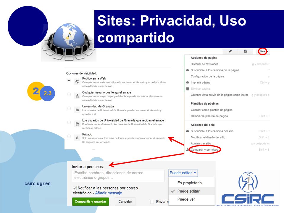 Sites: Privacidad, Uso compartido