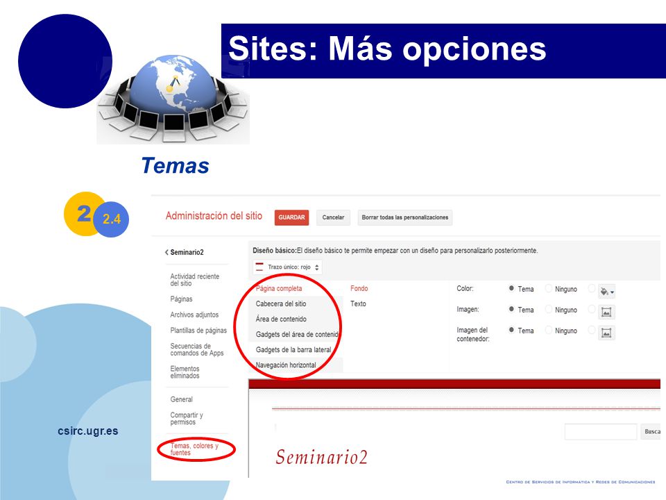 Sites: Más opciones Temas csirc.ugr.es