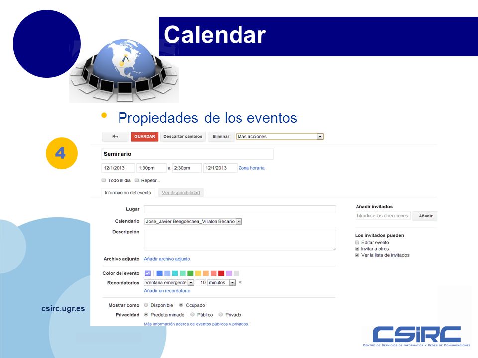 Calendar 4 Propiedades de los eventos