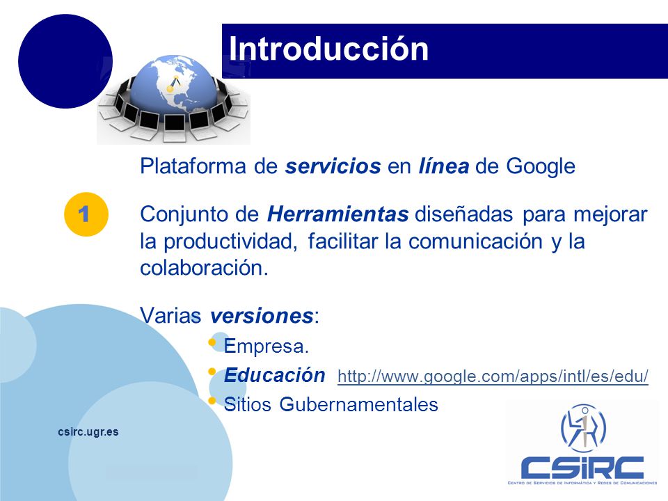 Introducción Plataforma de servicios en línea de Google