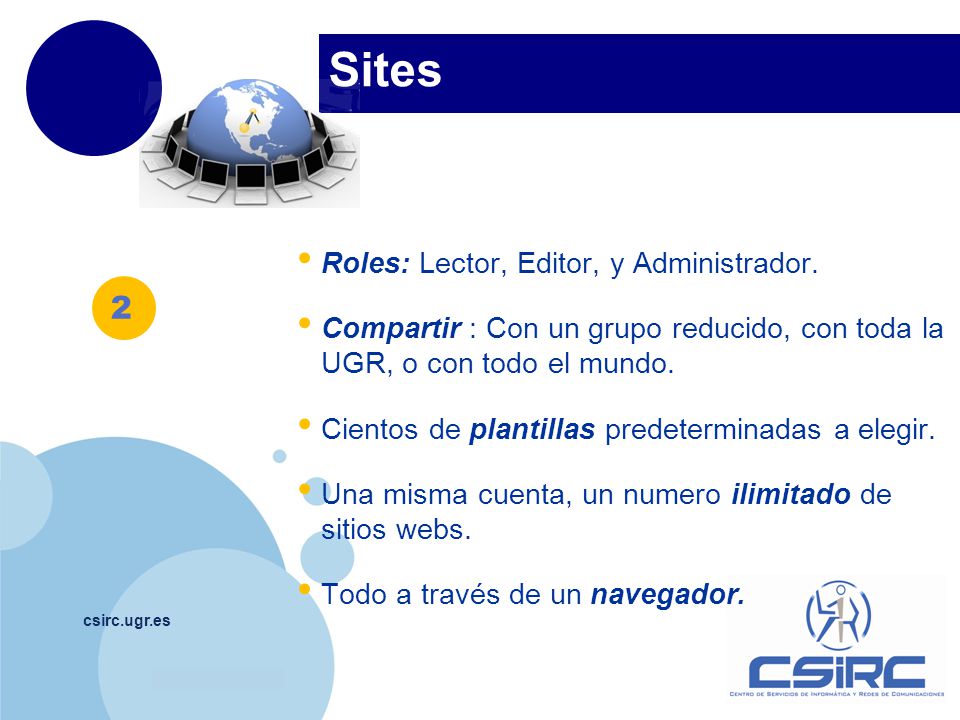 Sites 2 Roles: Lector, Editor, y Administrador.
