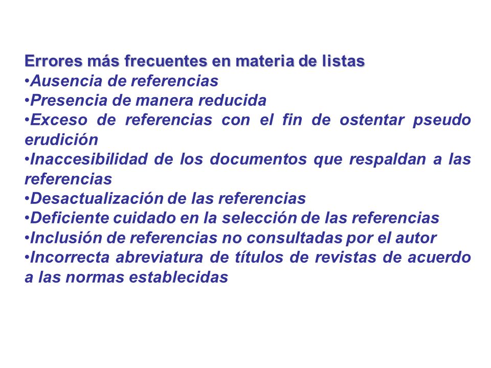 Errores más frecuentes en materia de listas