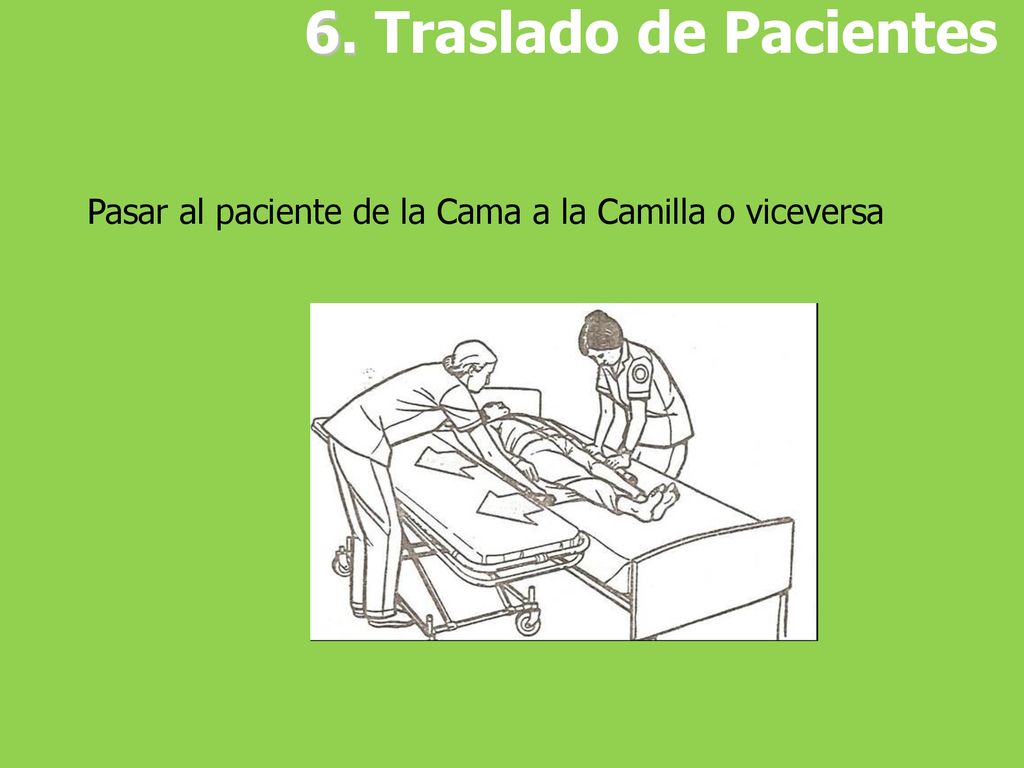 6. Traslado de Pacientes Pasar al paciente de la Cama a la Camilla o viceversa