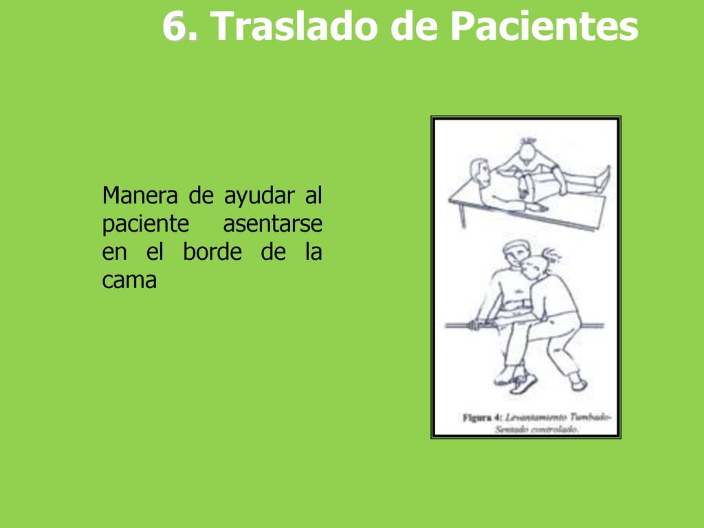 6. Traslado de Pacientes Manera de ayudar al paciente asentarse en el borde de la cama