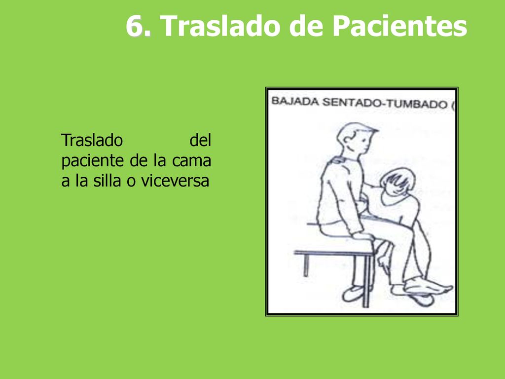 6. Traslado de Pacientes Traslado del paciente de la cama a la silla o viceversa