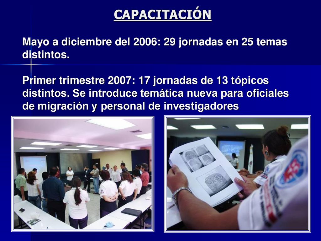 CAPACITACIÓN Mayo a diciembre del 2006: 29 jornadas en 25 temas distintos.
