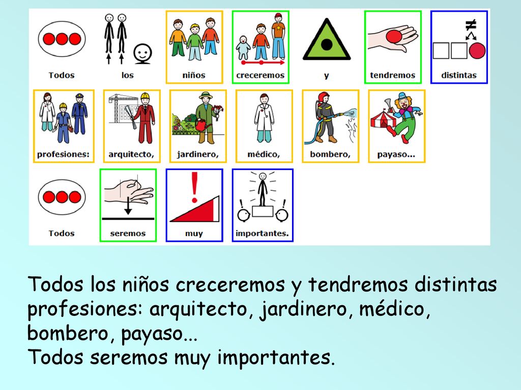 Todos los niños creceremos y tendremos distintas profesiones: arquitecto, jardinero, médico, bombero, payaso...
