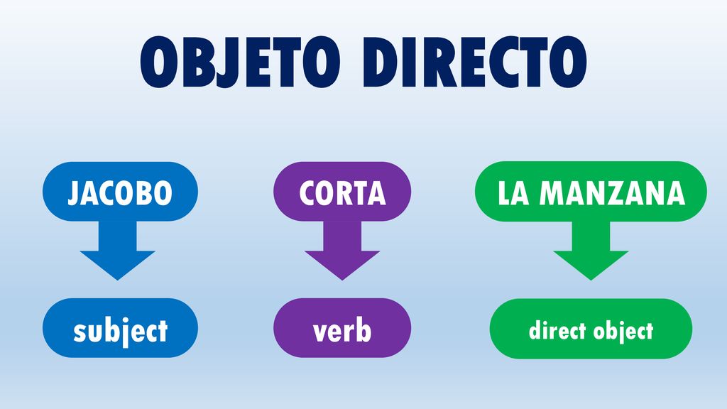 OBJETO DIRECTO JACOBO CORTA LA MANZANA subject verb direct object