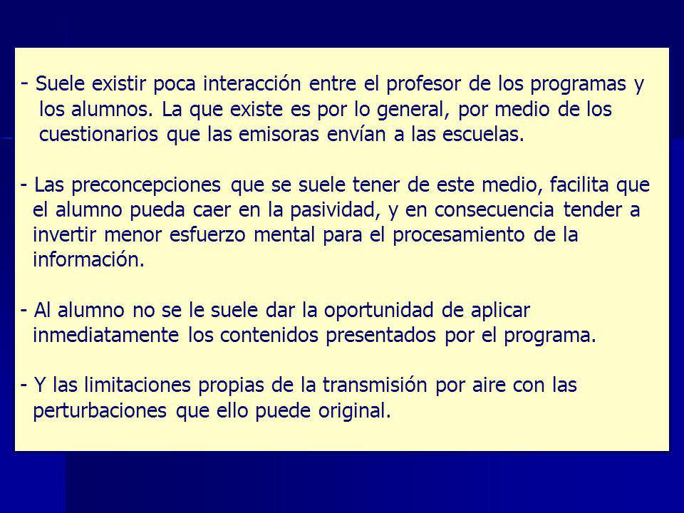 - Suele existir poca interacción entre el profesor de los programas y