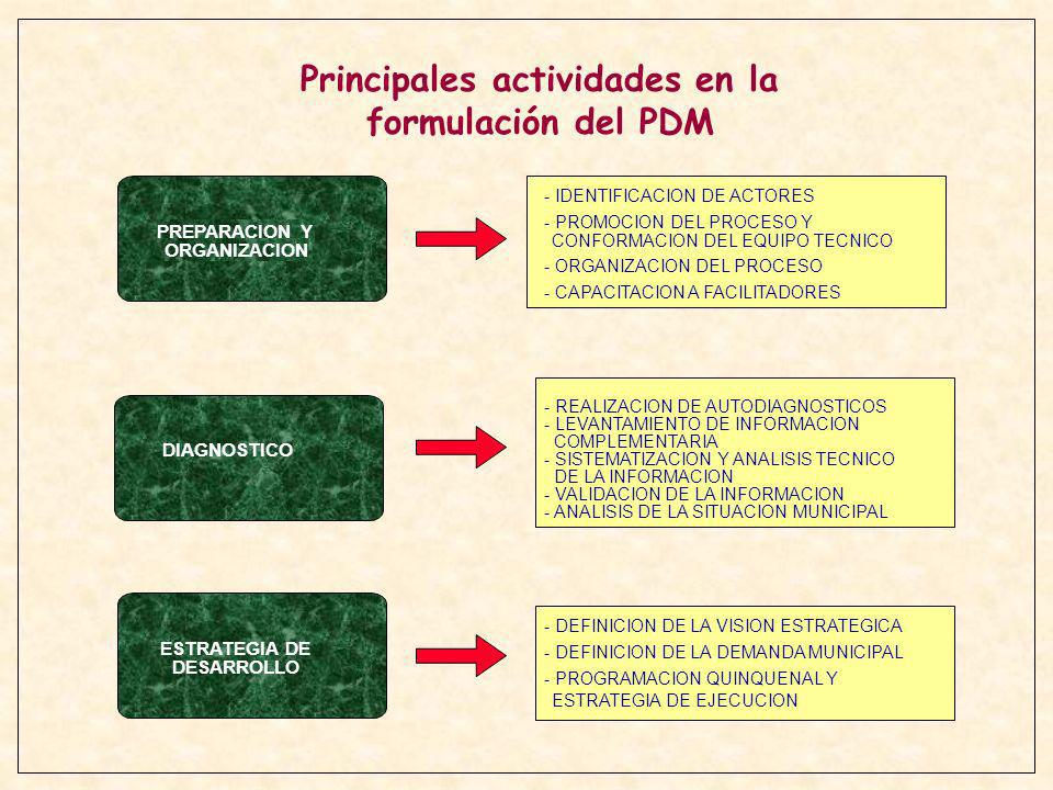 Principales actividades en la formulación del PDM