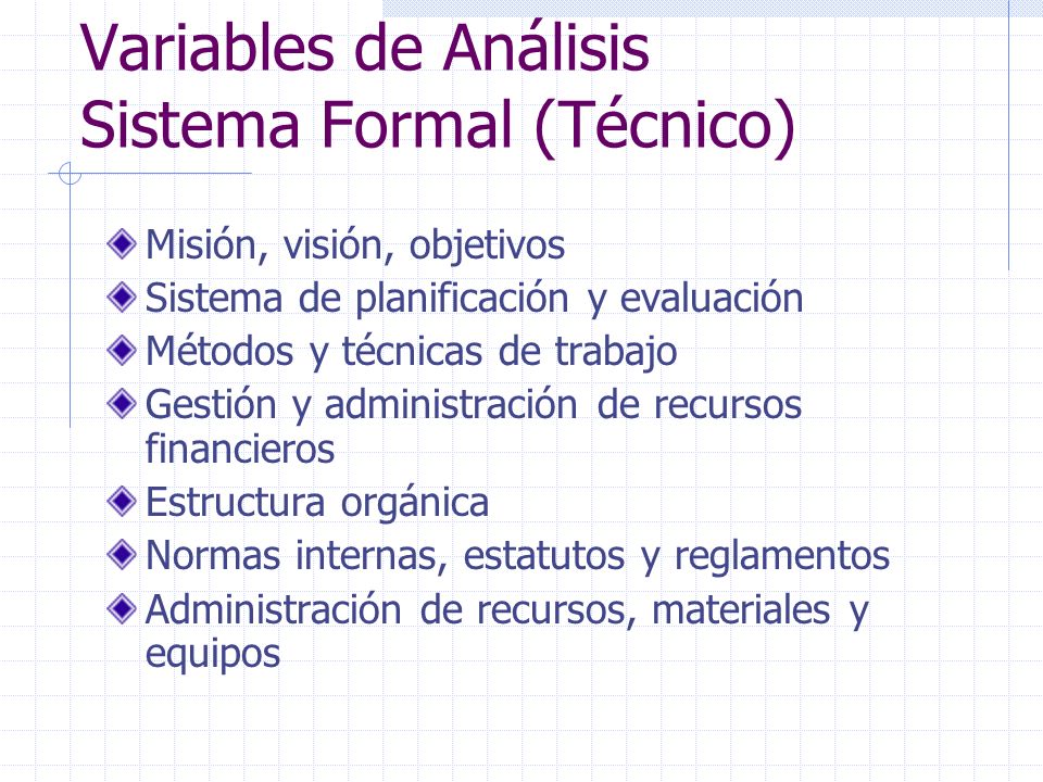 Variables de Análisis Sistema Formal (Técnico)