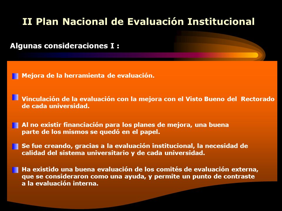 II Plan Nacional de Evaluación Institucional