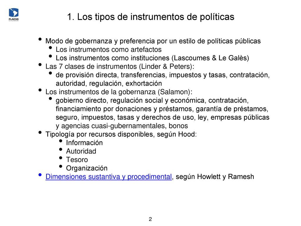1. Los tipos de instrumentos de políticas