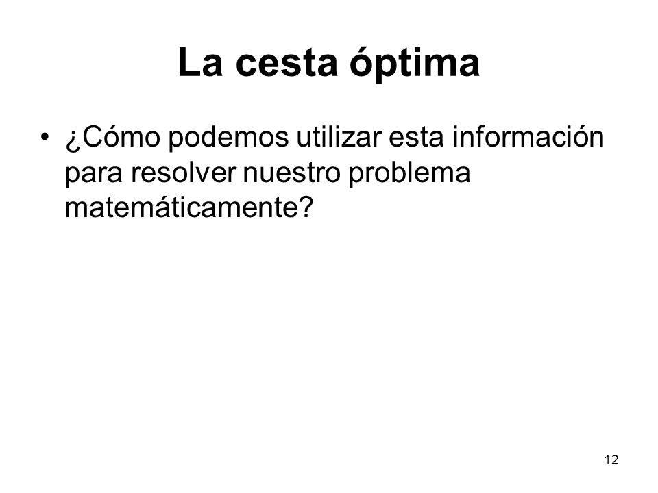 La cesta óptima ¿Cómo podemos utilizar esta información para resolver nuestro problema matemáticamente