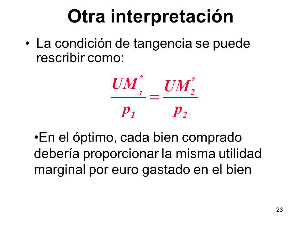 Otra interpretación La condición de tangencia se puede rescribir como: