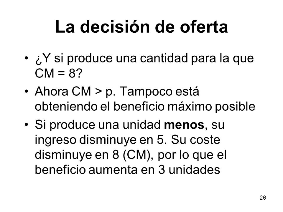 La decisión de oferta ¿Y si produce una cantidad para la que CM = 8