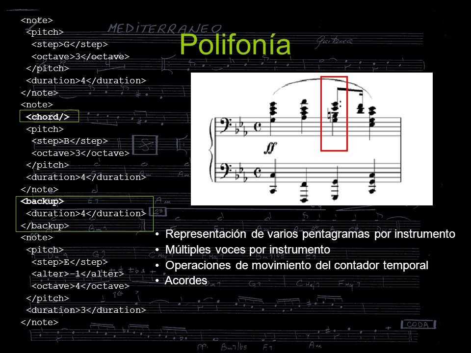 Polifonía Representación de varios pentagramas por instrumento