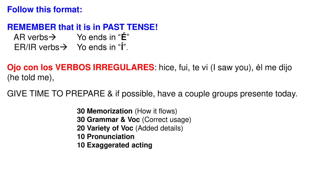 REMEMBER that it is in PAST TENSE! AR verbs Yo ends in É