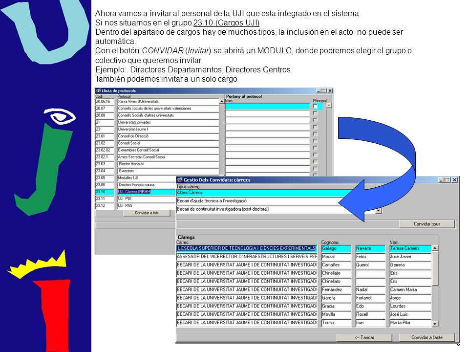 Ahora vamos a invitar al personal de la UJI que esta integrado en el sistema.