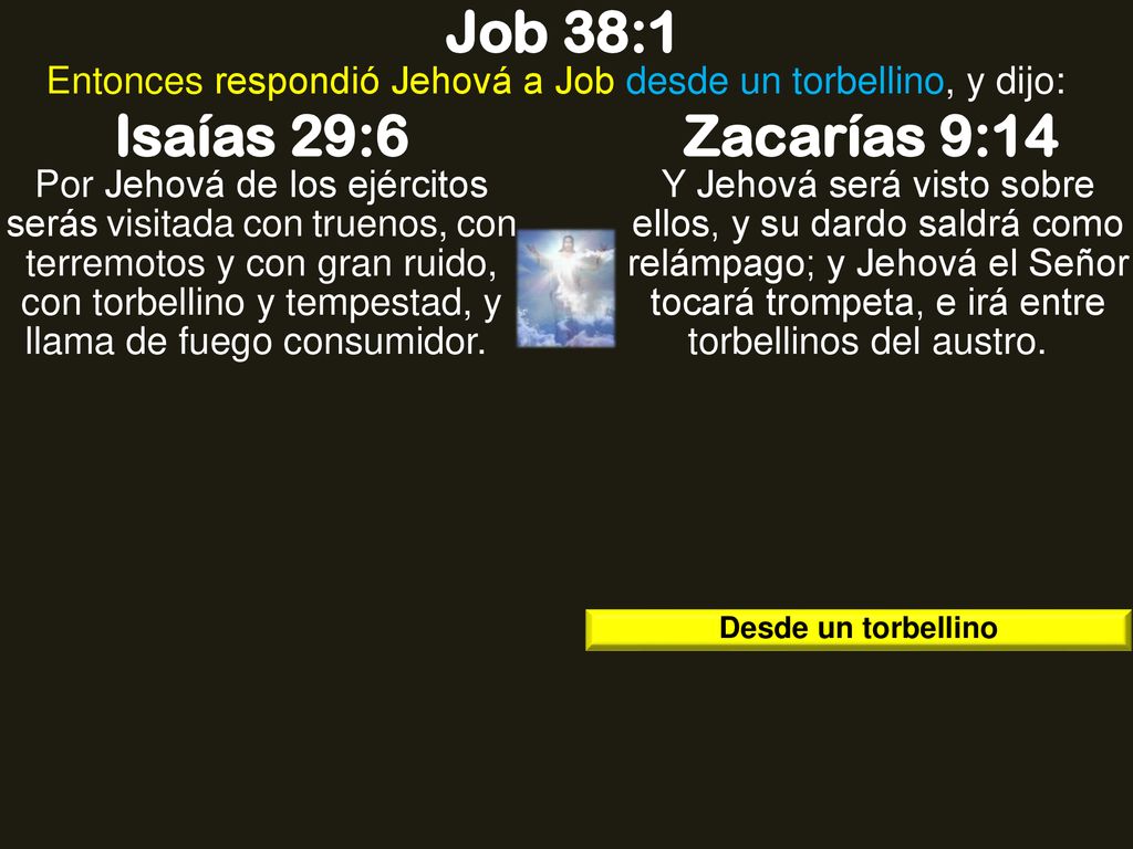 Entonces respondió Jehová a Job desde un torbellino, y dijo: