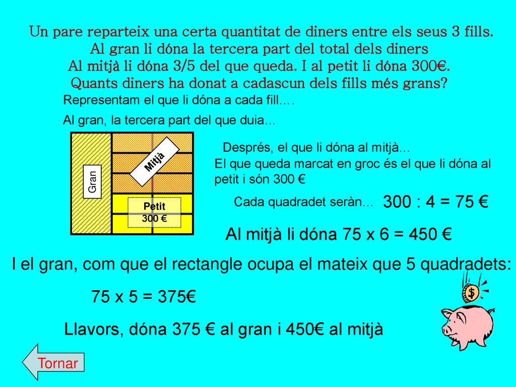 I el gran, com que el rectangle ocupa el mateix que 5 quadradets: