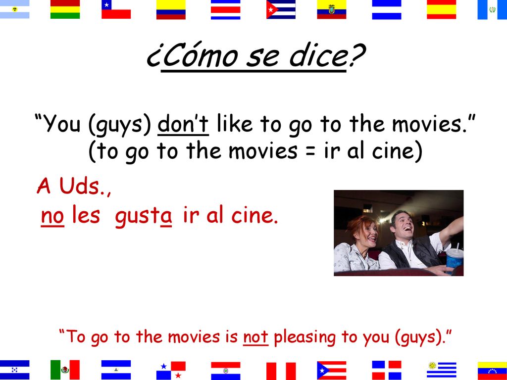 ¿Cómo se dice You (guys) don’t like to go to the movies.