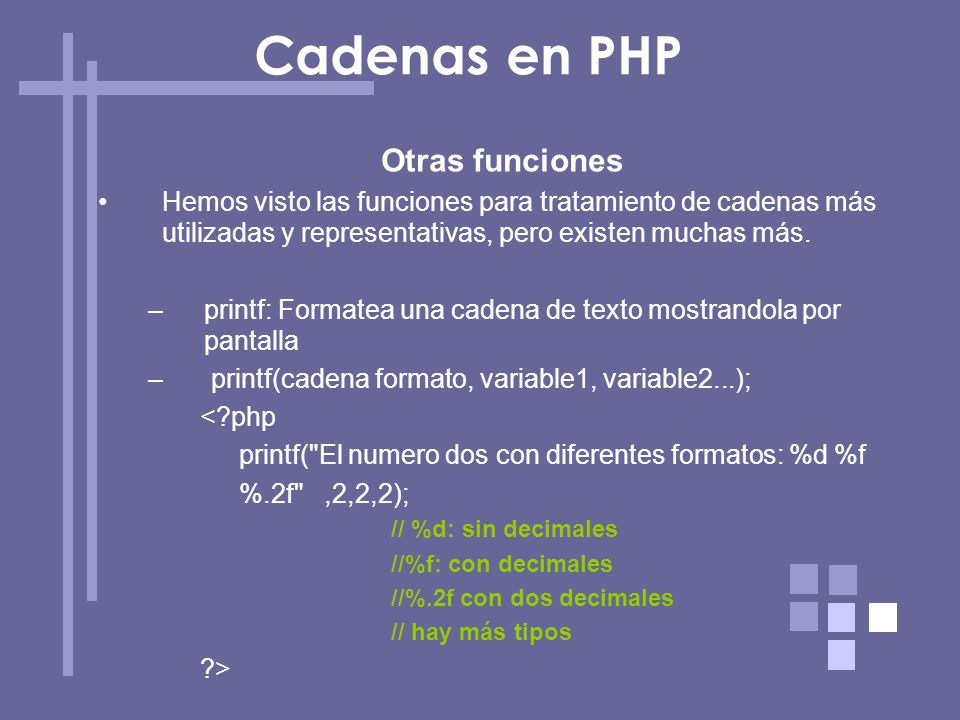 Cadenas en PHP Otras funciones