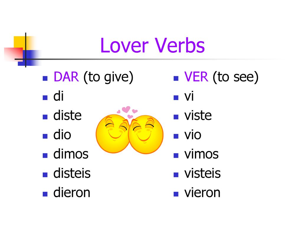 Lover Verbs DAR (to give) di diste dio dimos disteis dieron