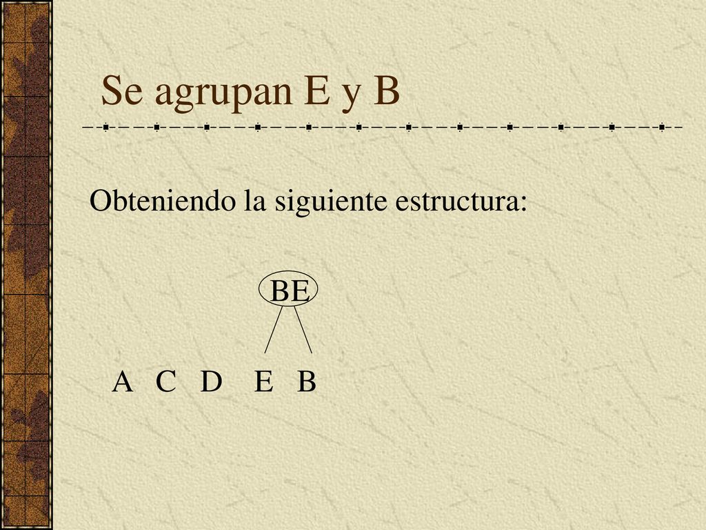 Se agrupan E y B Obteniendo la siguiente estructura: BE A C D E B