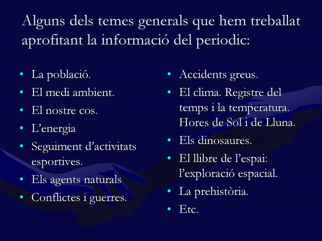 Alguns dels temes generals que hem treballat aprofitant la informació del periodic: