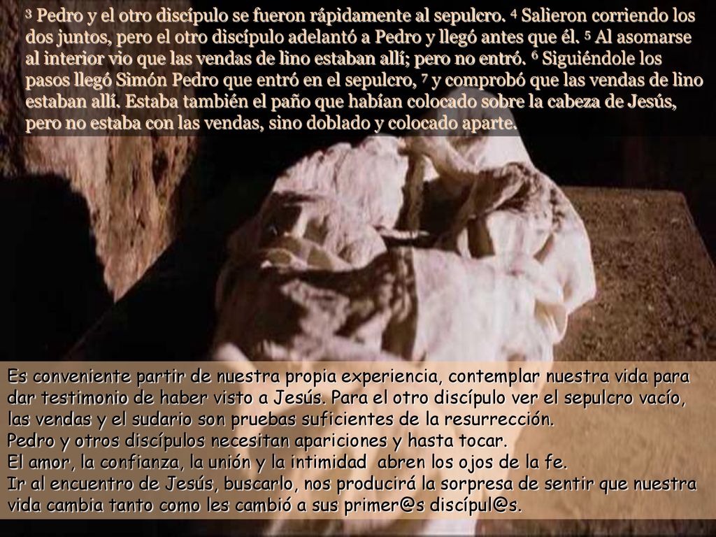 3 Pedro y el otro discípulo se fueron rápidamente al sepulcro
