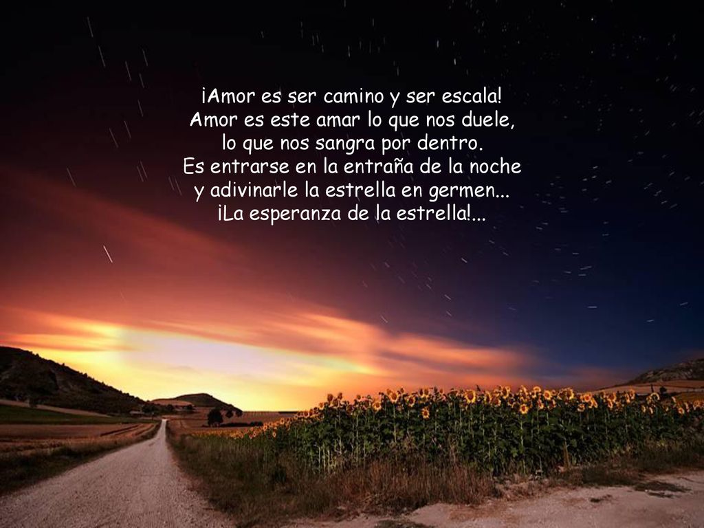 ¡Amor es ser camino y ser escala! Amor es este amar lo que nos duele,