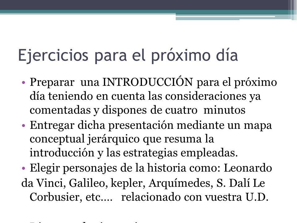 Ejercicios para el próximo día