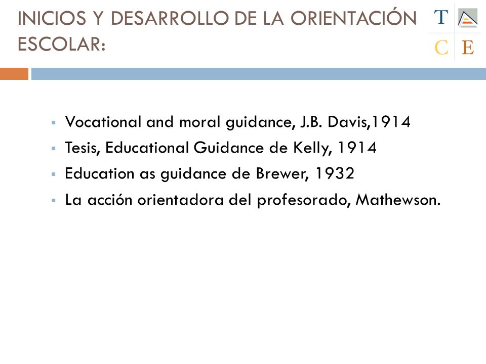 INICIOS Y DESARROLLO DE LA ORIENTACIÓN ESCOLAR:
