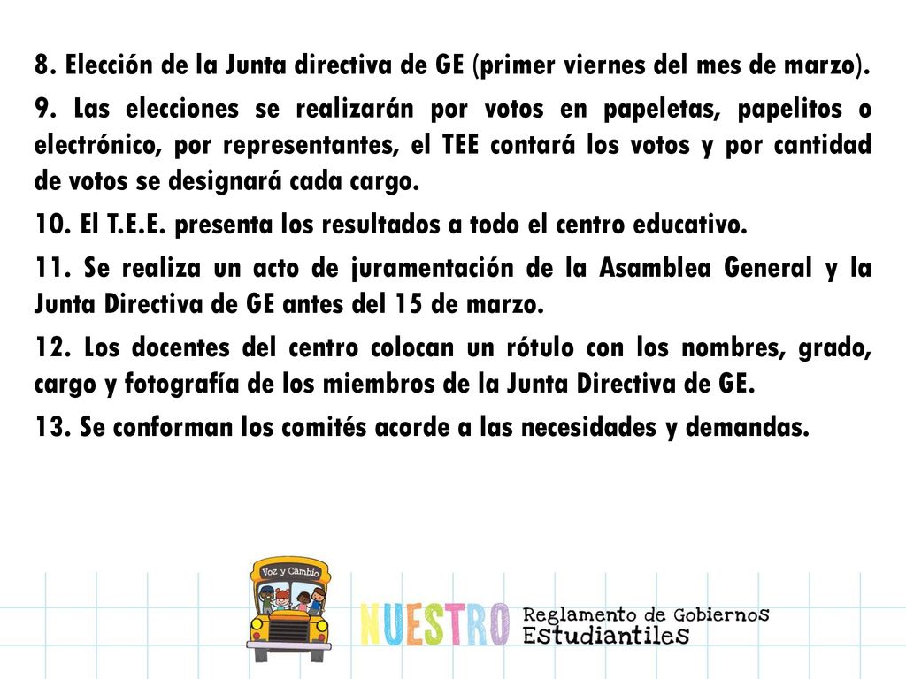8. Elección de la Junta directiva de GE (primer viernes del mes de marzo).